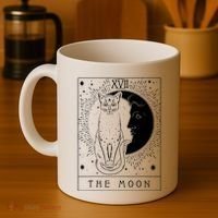Tarot Card Crescent Moon And Cat Graphic Coffee Mug thumb 4