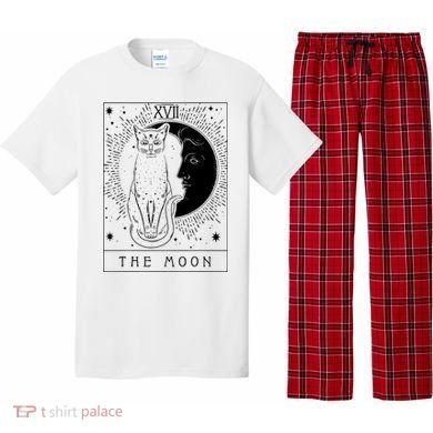 Tarot Card Crescent Moon And Cat Graphic Pajama Set