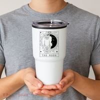 Tarot Card Crescent Moon And Cat Graphic Tumbler thumb 2