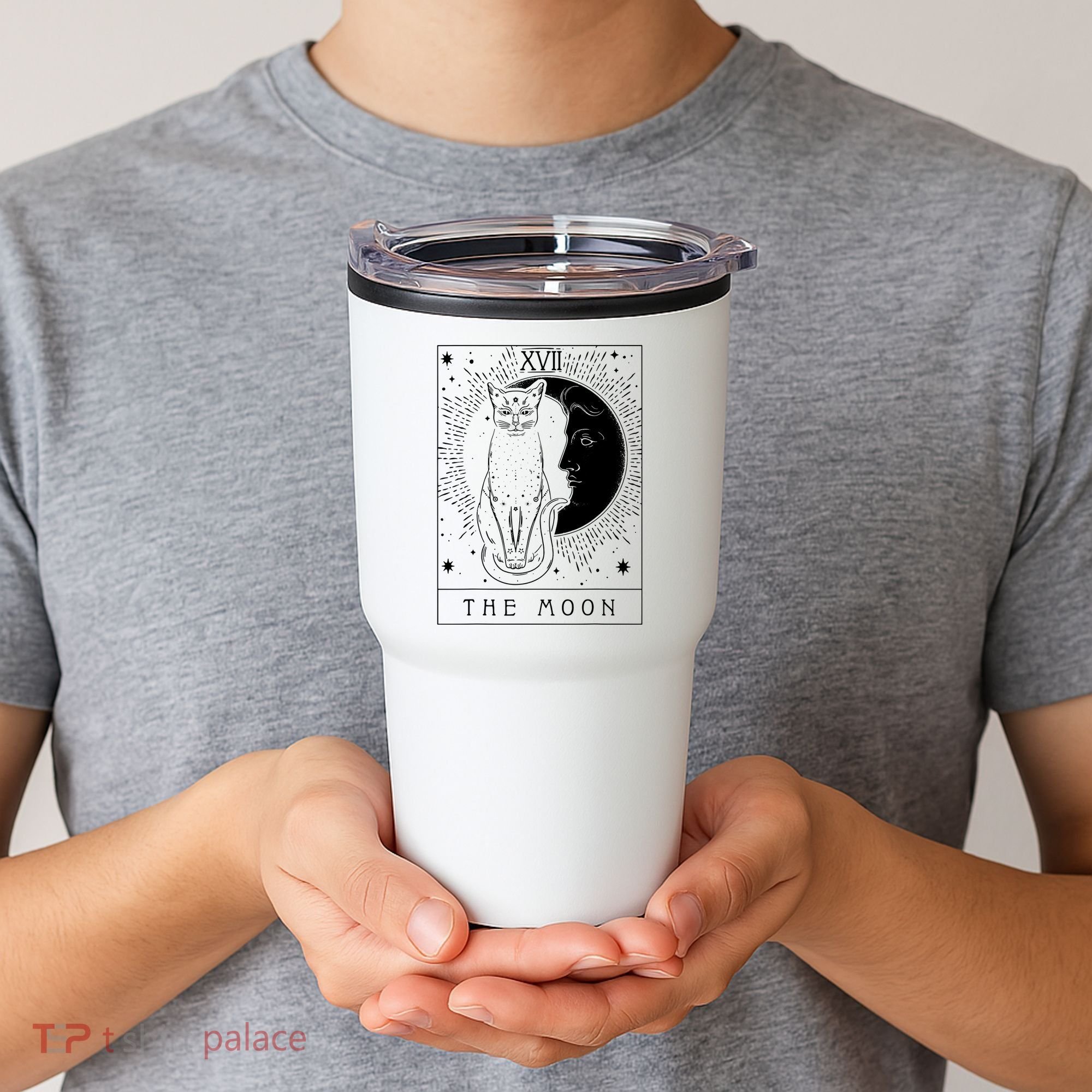 Tarot Card Crescent Moon And Cat Graphic Tumbler