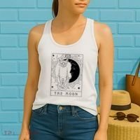 Tarot Card Crescent Moon And Cat Graphic Women's Tank Top thumb 2