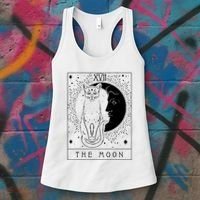 Tarot Card Crescent Moon And Cat Graphic Women's Tank Top thumb 3