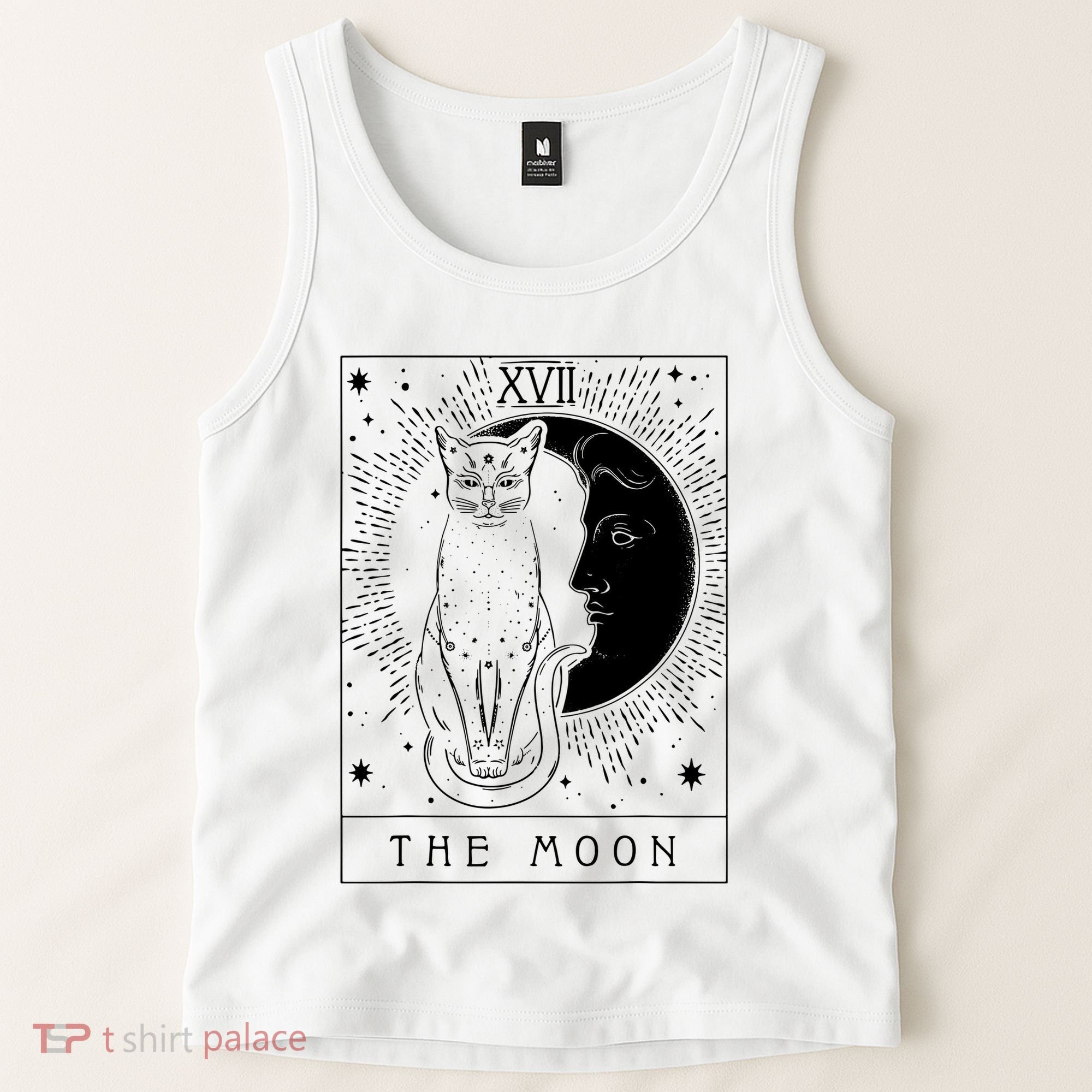 Tarot Card Crescent Moon And Cat Graphic Tank Top