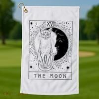 Tarot Card Crescent Moon And Cat Graphic Golf Towel thumb 1