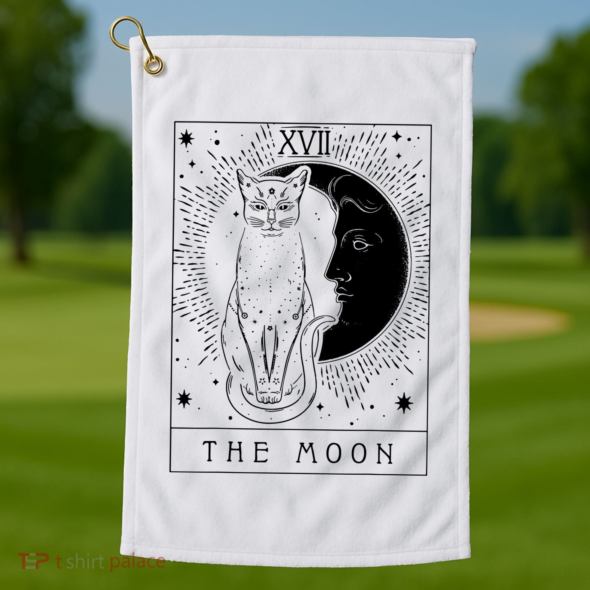 Tarot Card Crescent Moon And Cat Graphic Golf Towel