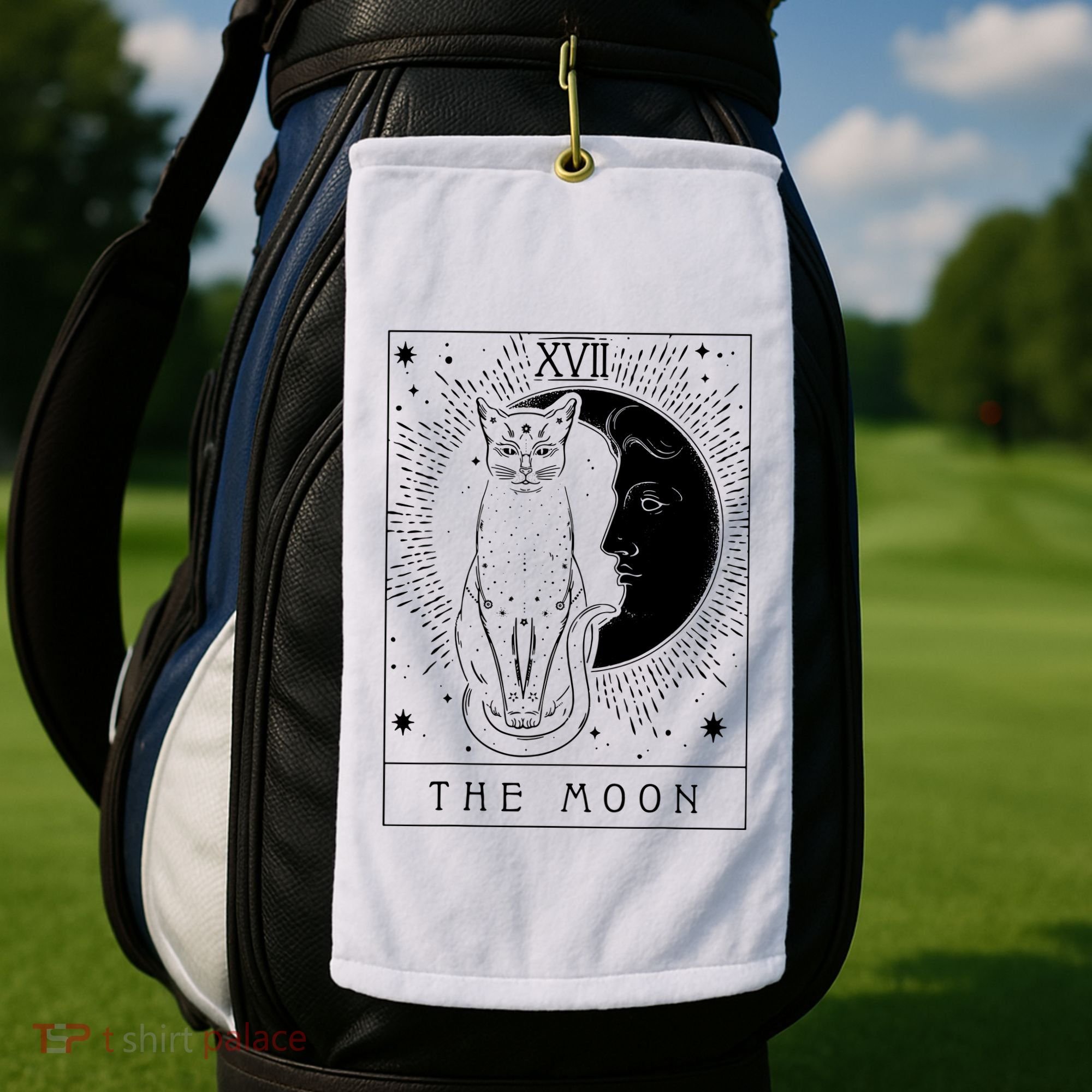 Tarot Card Crescent Moon And Cat Graphic Golf Towel
