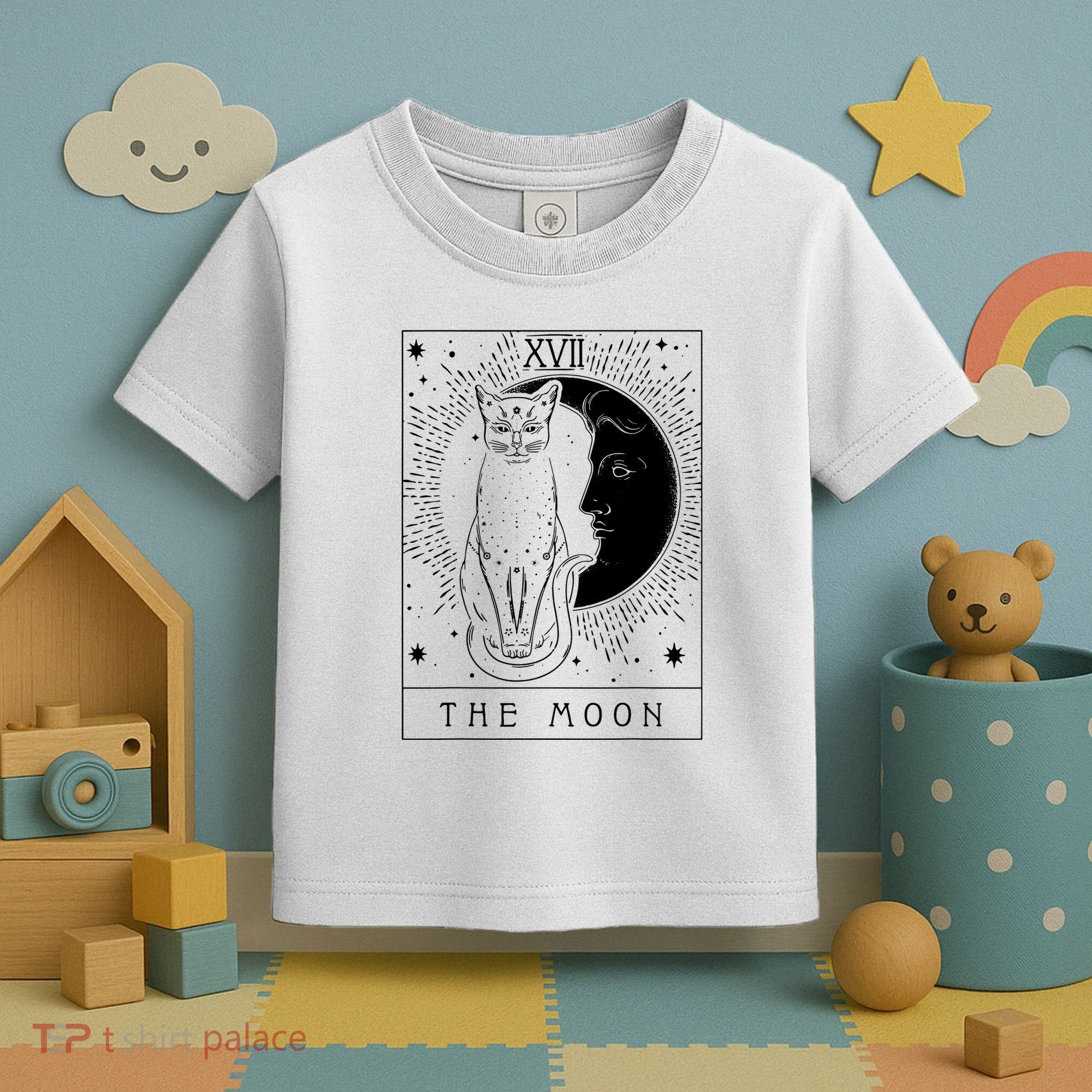 Tarot Card Crescent Moon And Cat Graphic Toddler T-Shirt