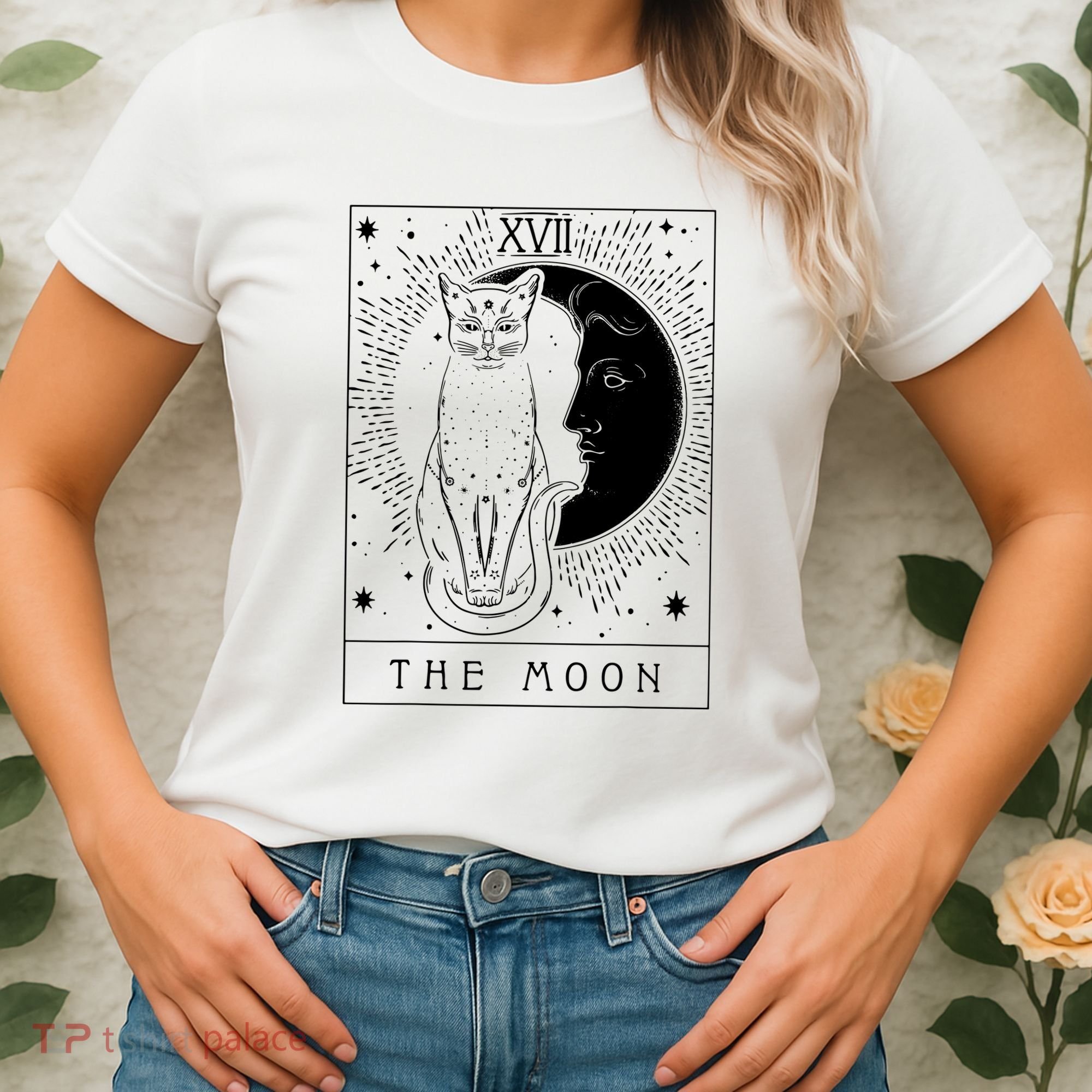 Tarot Card Crescent Moon And Cat Graphic Women's T-Shirt