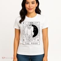 Tarot Card Crescent Moon And Cat Graphic Women's T-Shirt thumb 4