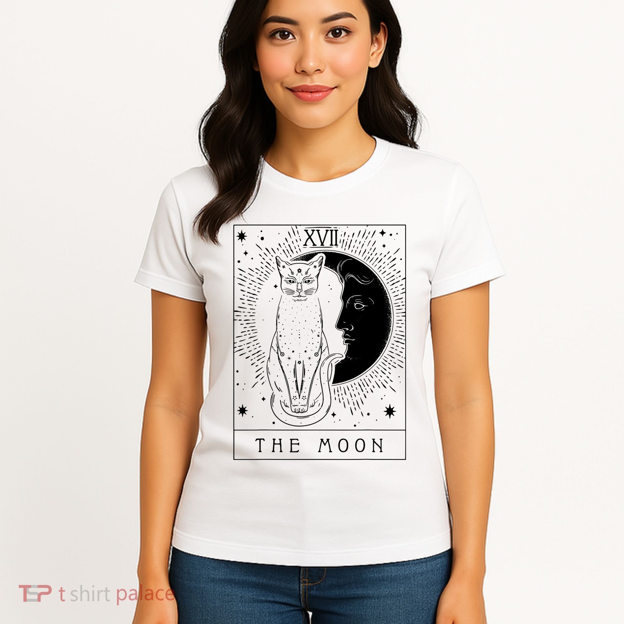 Tarot Card Crescent Moon And Cat Graphic Women's T-Shirt