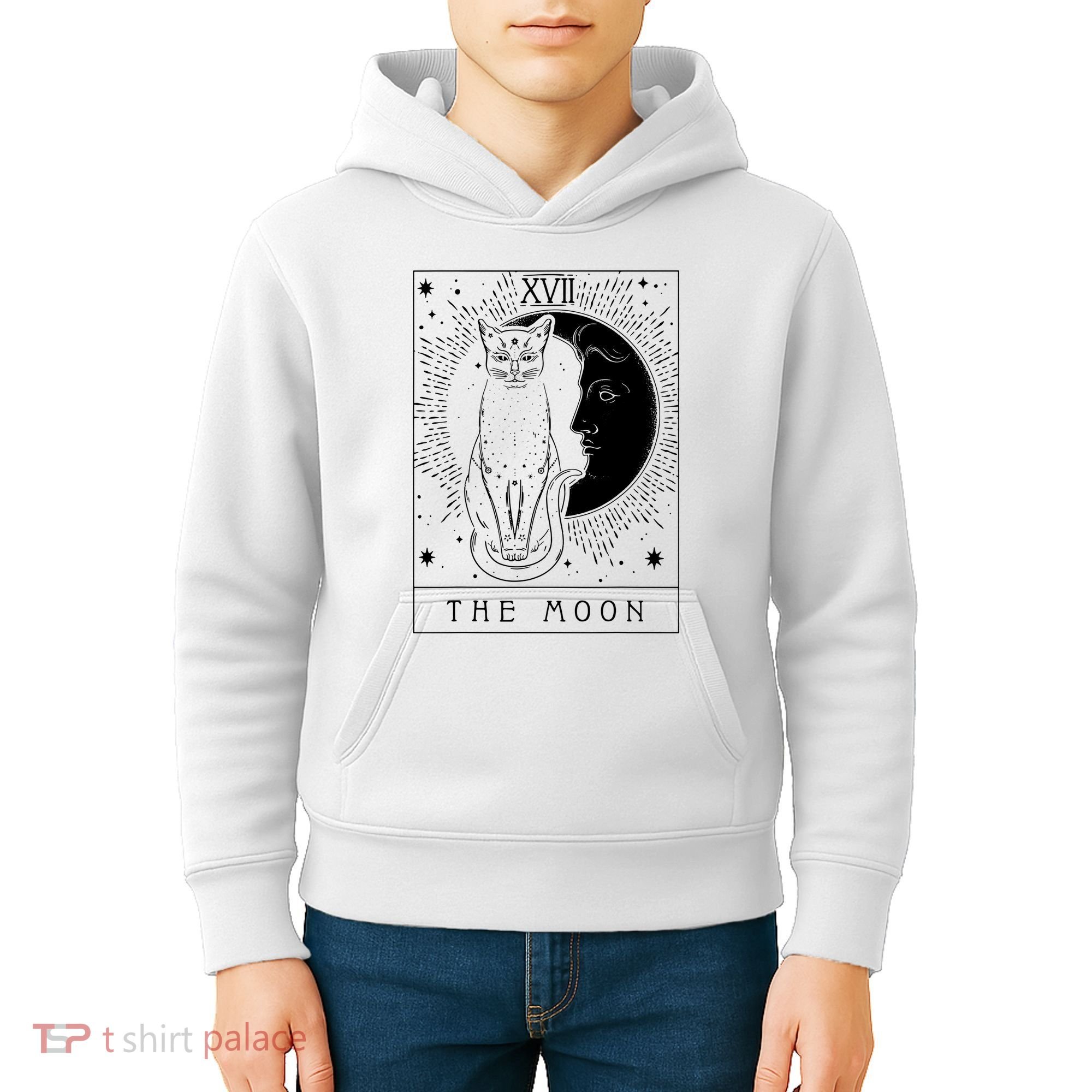 Tarot Card Crescent Moon And Cat Graphic Kids Hoodie