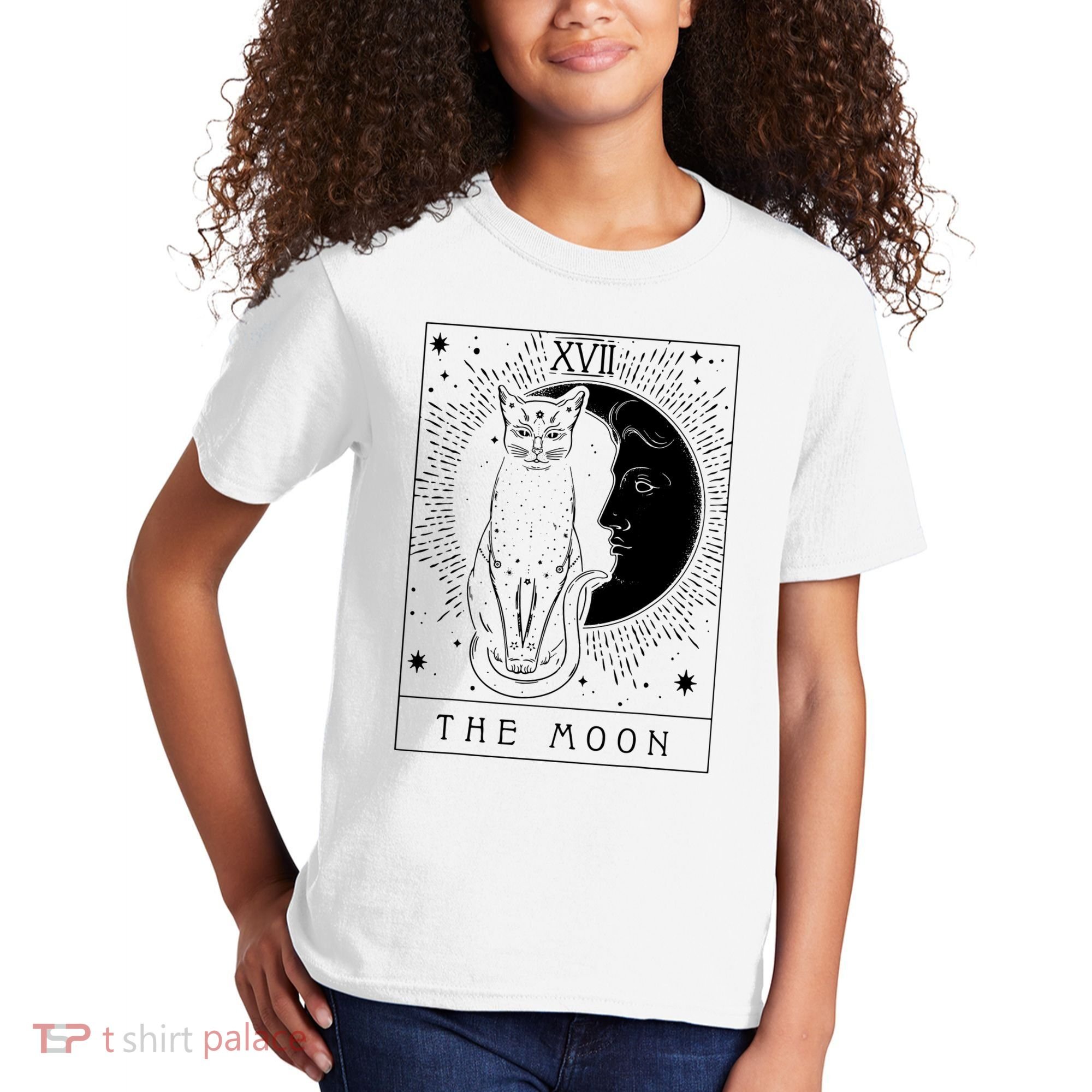 Tarot Card Crescent Moon And Cat Graphic Kids T-Shirt
