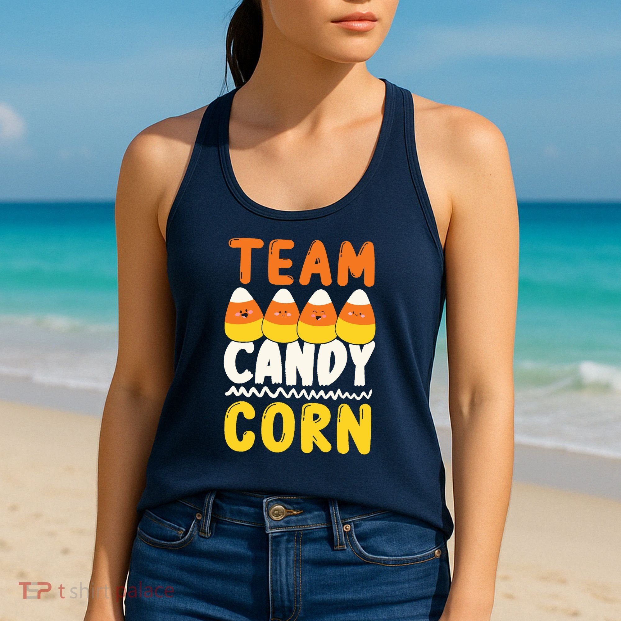 Team Candy Corn Funny Halloween Scary Lazy Costume Women's Tank Top