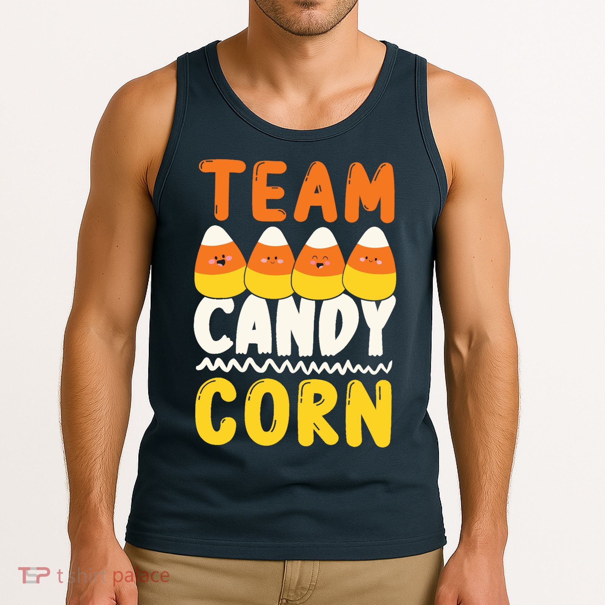 Team Candy Corn Funny Halloween Scary Lazy Costume Tank Top