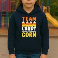 Team Candy Corn Funny Halloween Scary Lazy Costume Kids Hoodie thumb 3