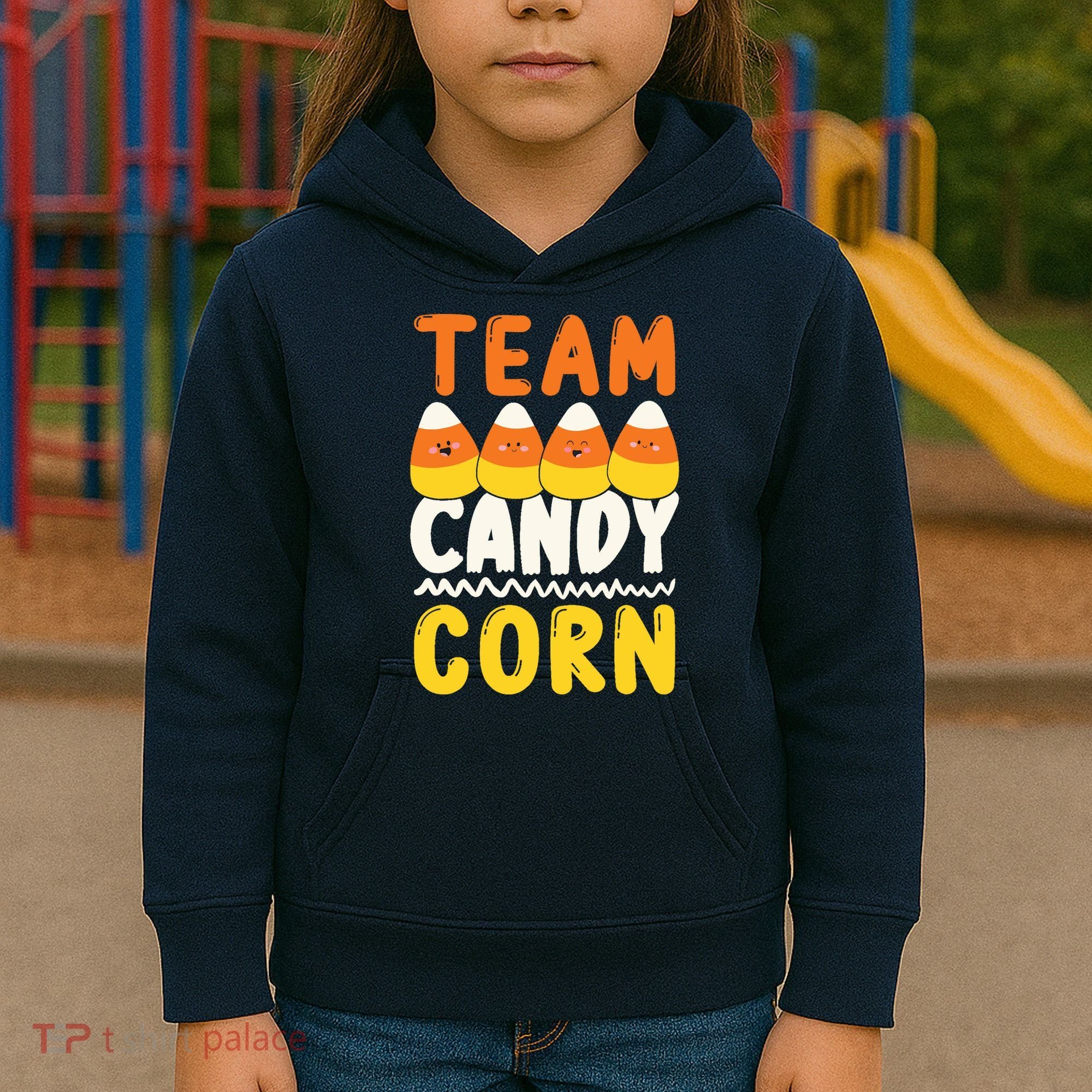 Team Candy Corn Funny Halloween Scary Lazy Costume Kids Hoodie