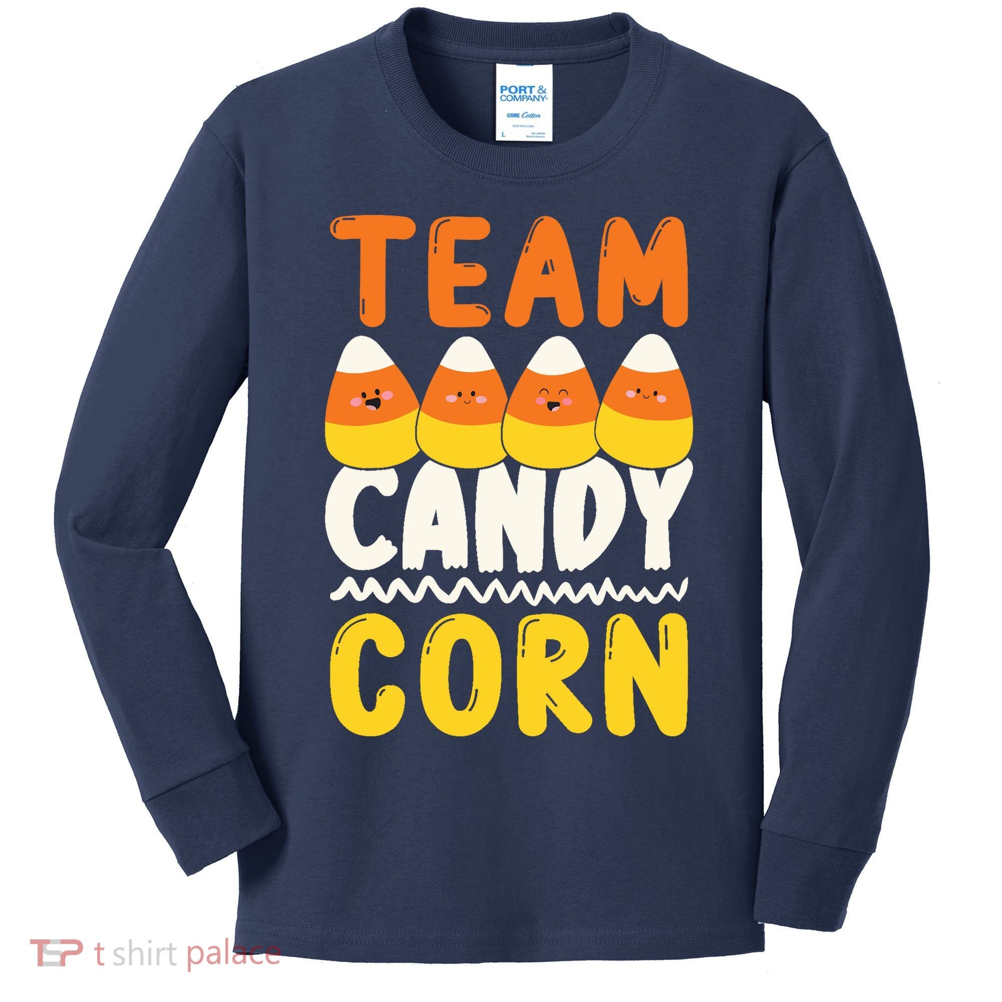 Team Candy Corn Funny Halloween Scary Lazy Costume Kids Long Sleeve Shirt