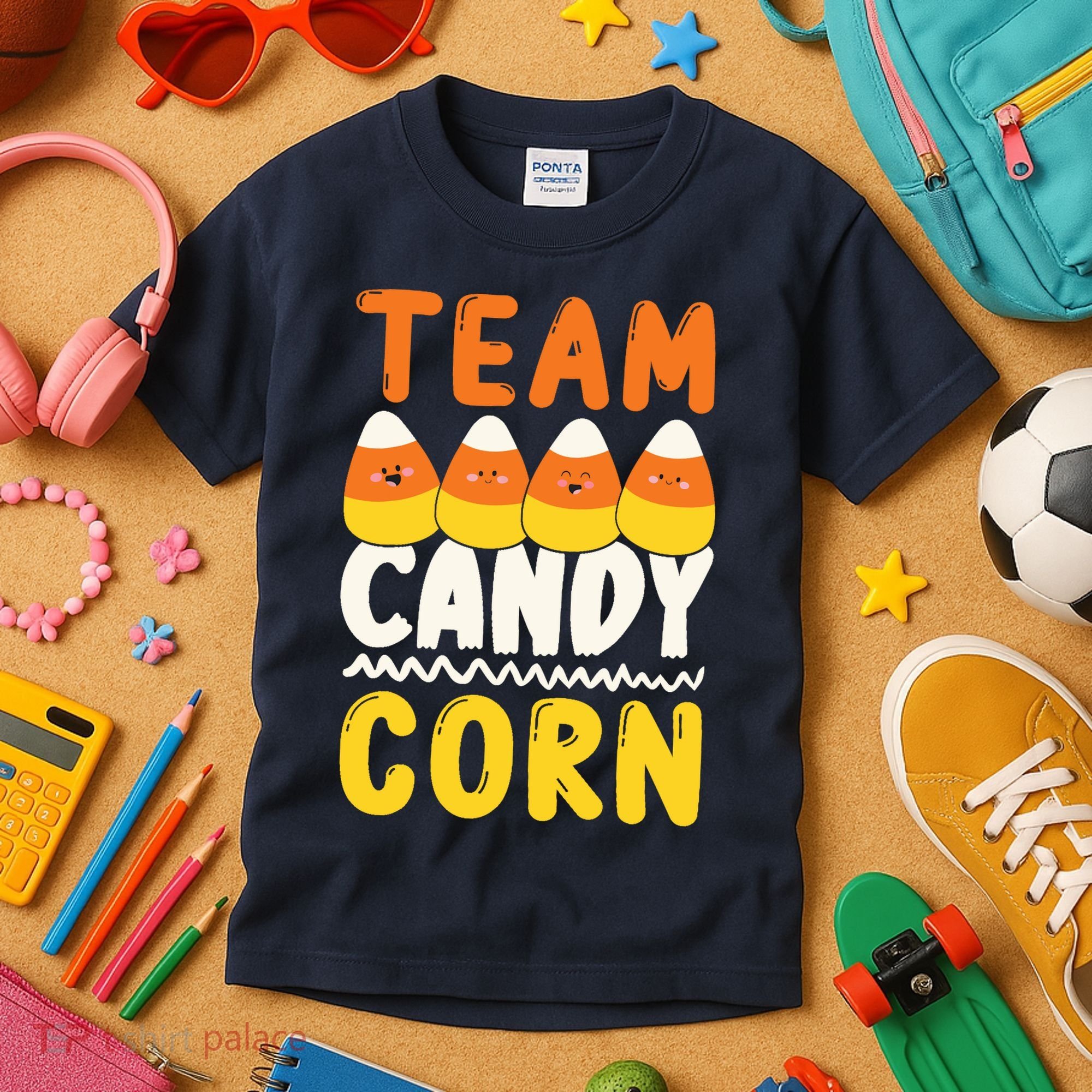 Team Candy Corn Funny Halloween Scary Lazy Costume Kids T-Shirt