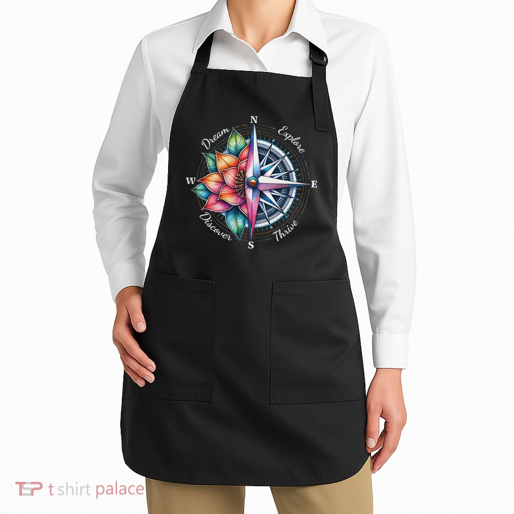 Traveler Compass Dream Explore Discover Thrive Adventure Apron
