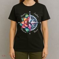 Traveler Compass Dream Explore Discover Thrive Adventure T-Shirt thumb 4