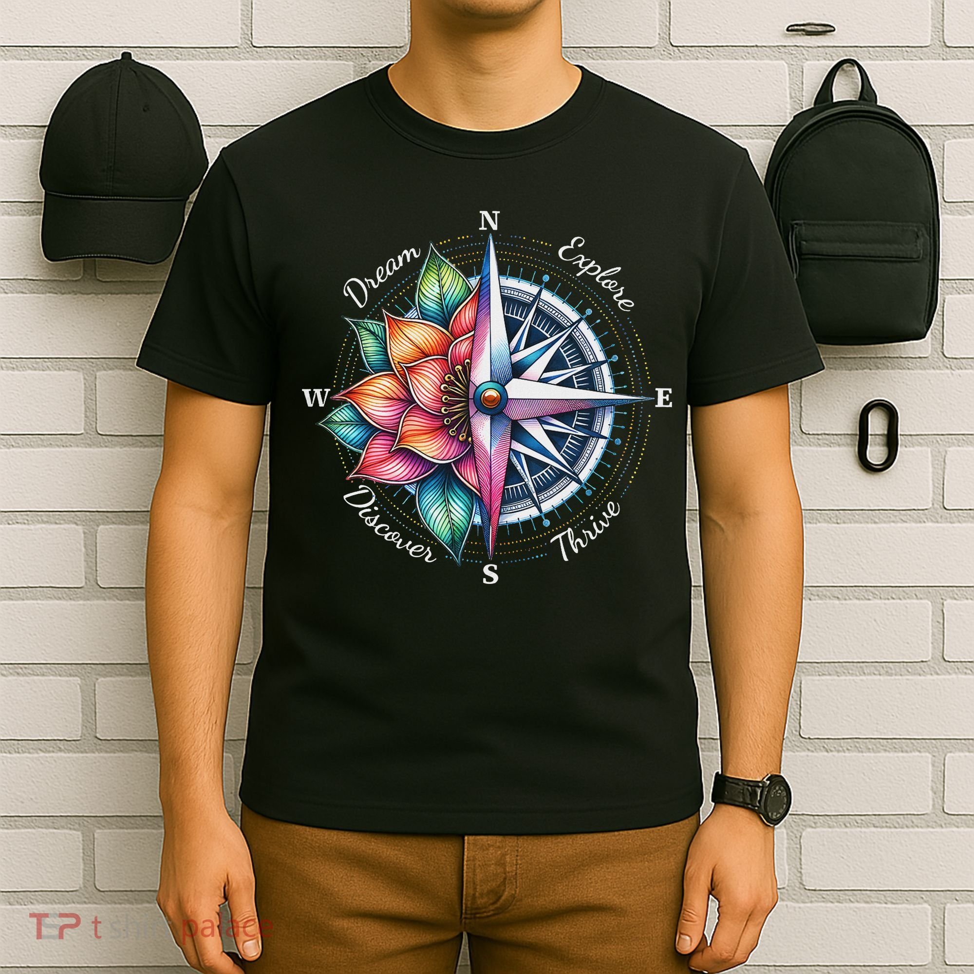 Traveler Compass Dream Explore Discover Thrive Adventure T-Shirt