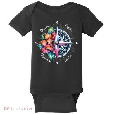 Traveler Compass Dream Explore Discover Thrive Adventure Baby Bodysuit