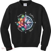 Traveler Compass Dream Explore Discover Thrive Adventure Kids Sweatshirt thumb 0