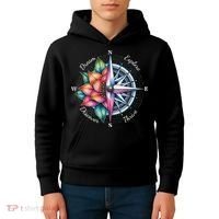 Traveler Compass Dream Explore Discover Thrive Adventure Kids Hoodie thumb 4