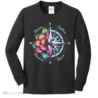 Traveler Compass Dream Explore Discover Thrive Adventure Kids Long Sleeve Shirt thumb 0