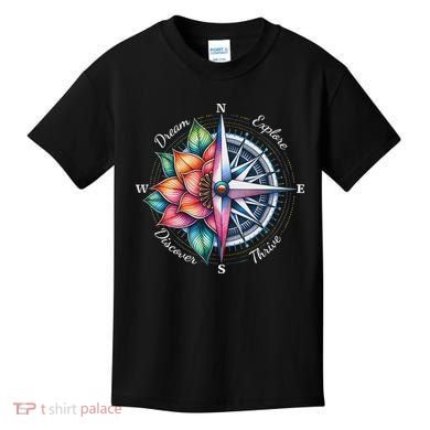 Traveler Compass Dream Explore Discover Thrive Adventure Kids T-Shirt