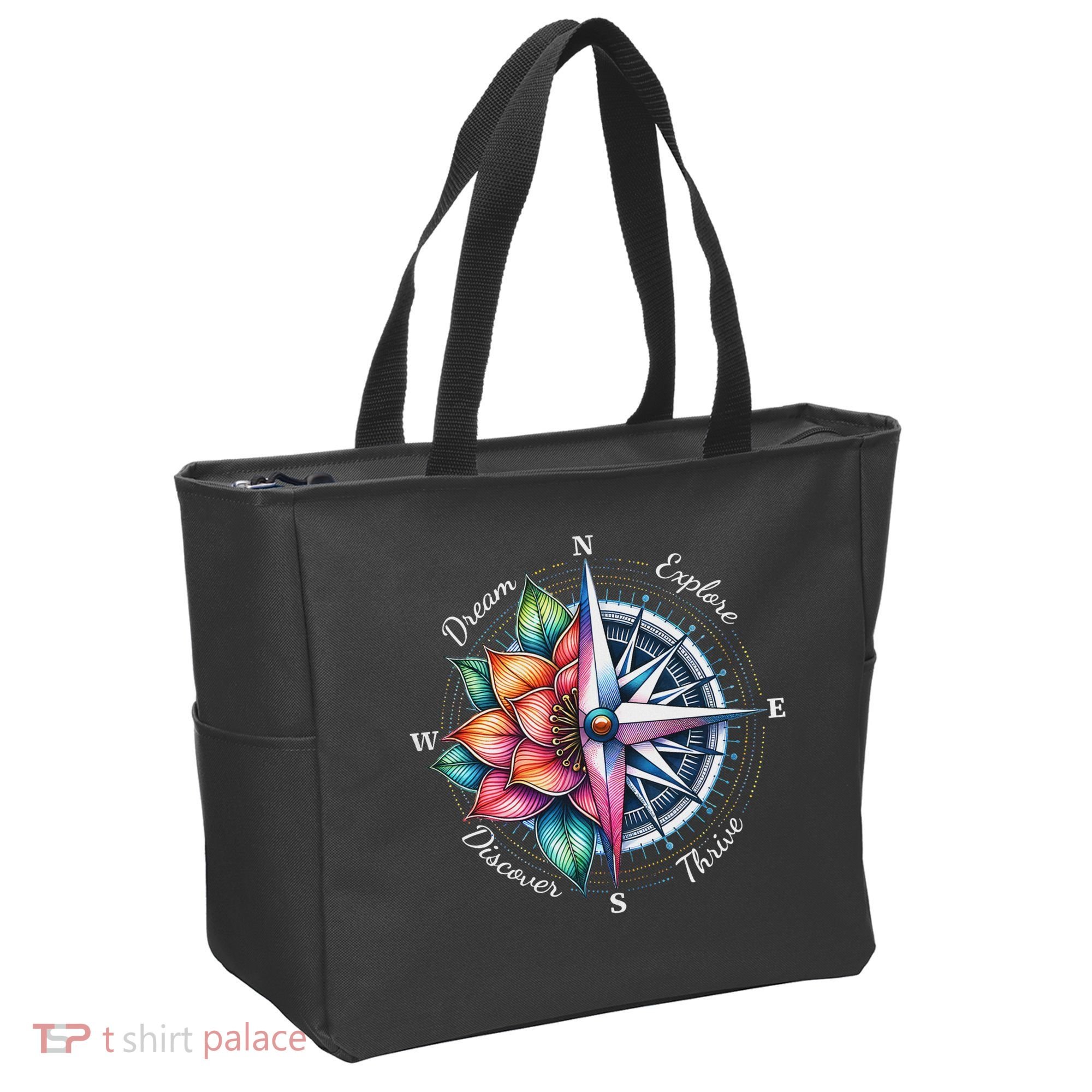 Traveler Compass Dream Explore Discover Thrive Adventure Tote Bag