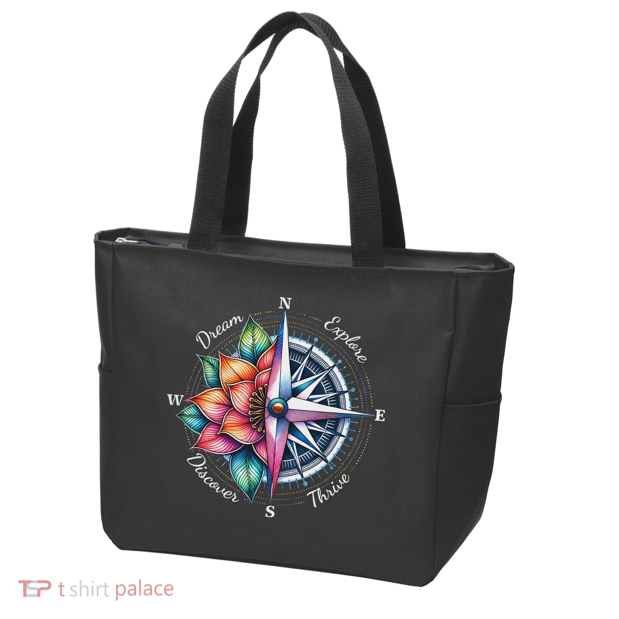 Traveler Compass Dream Explore Discover Thrive Adventure Tote Bag