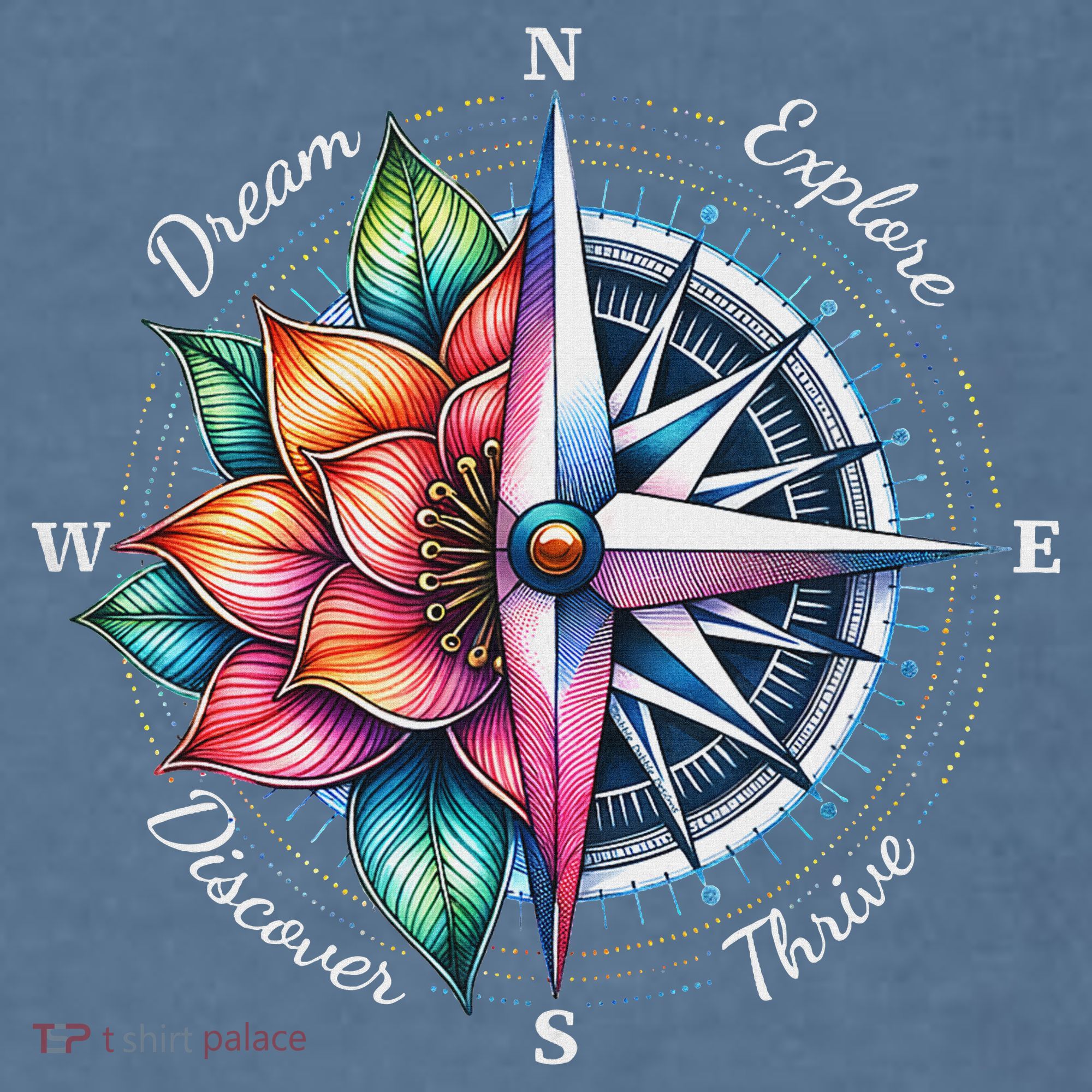Traveler Compass Dream Explore Discover Thrive Adventure Garment-Dyed Sweatshirt