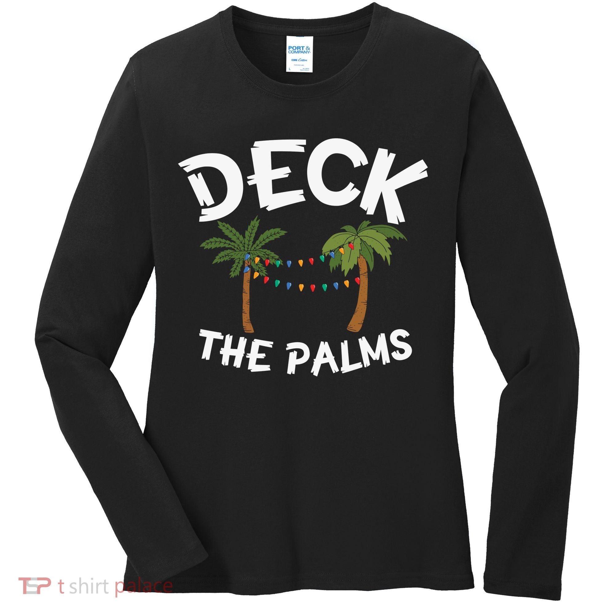 Tropical Christmas Deck The Palms Christmas In July Women's Long Sleeve Shirt