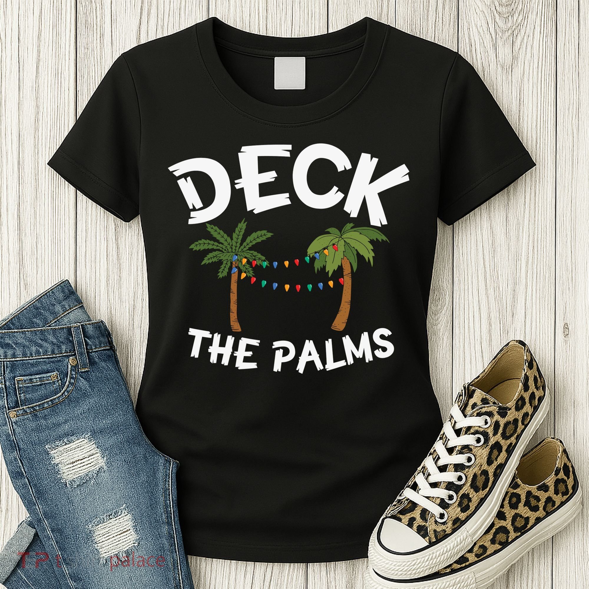 Tropical Christmas Deck The Palms Christmas In July Women's T-Shirt