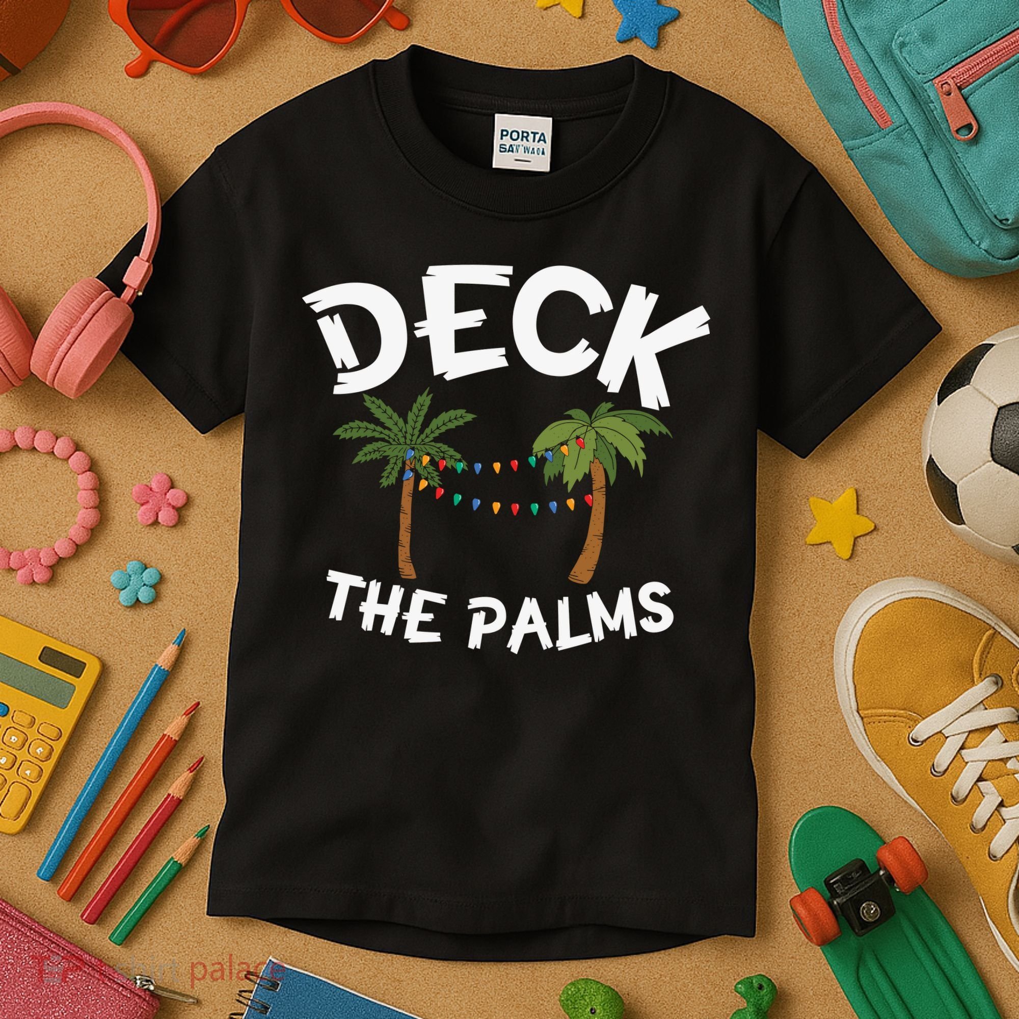Tropical Christmas Deck The Palms Christmas In July Kids T-Shirt