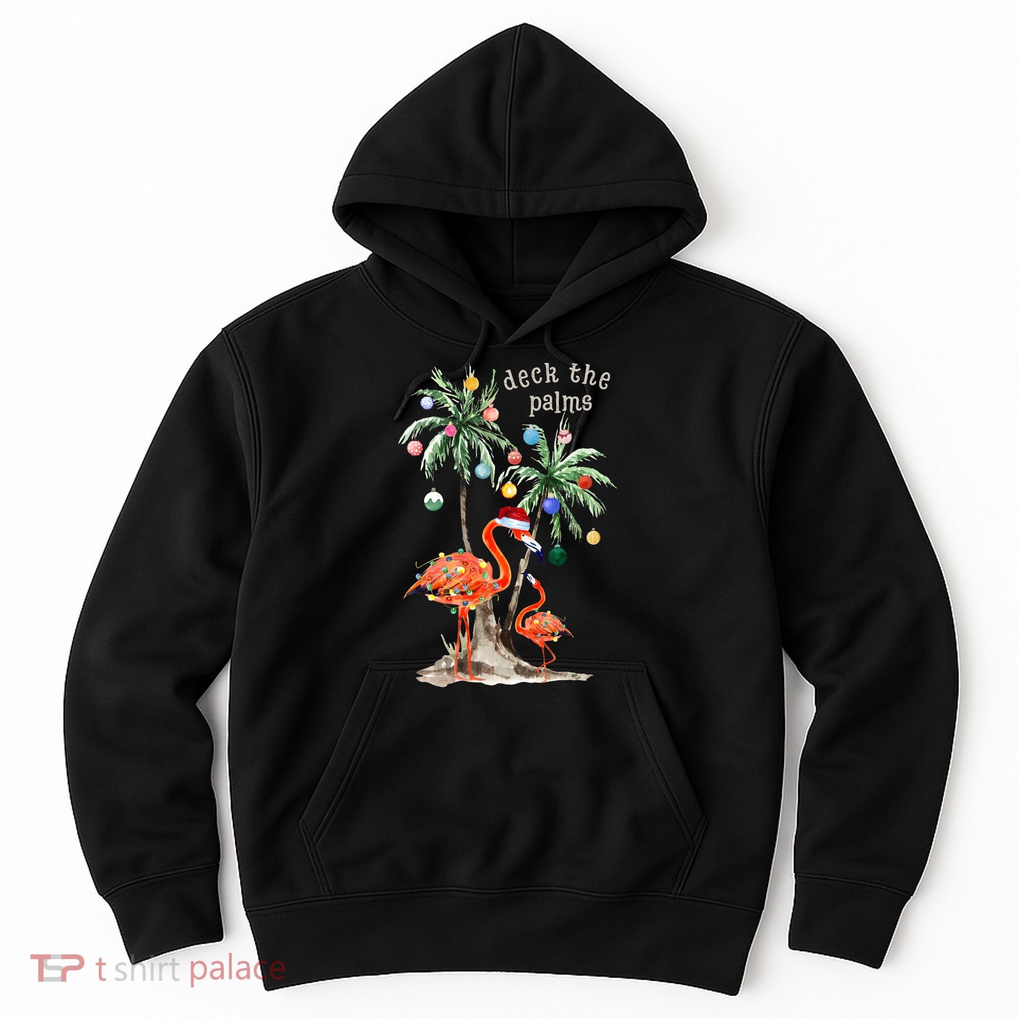 Tropical Christmas Deck The Palms Holiday Flamingo Hoodie