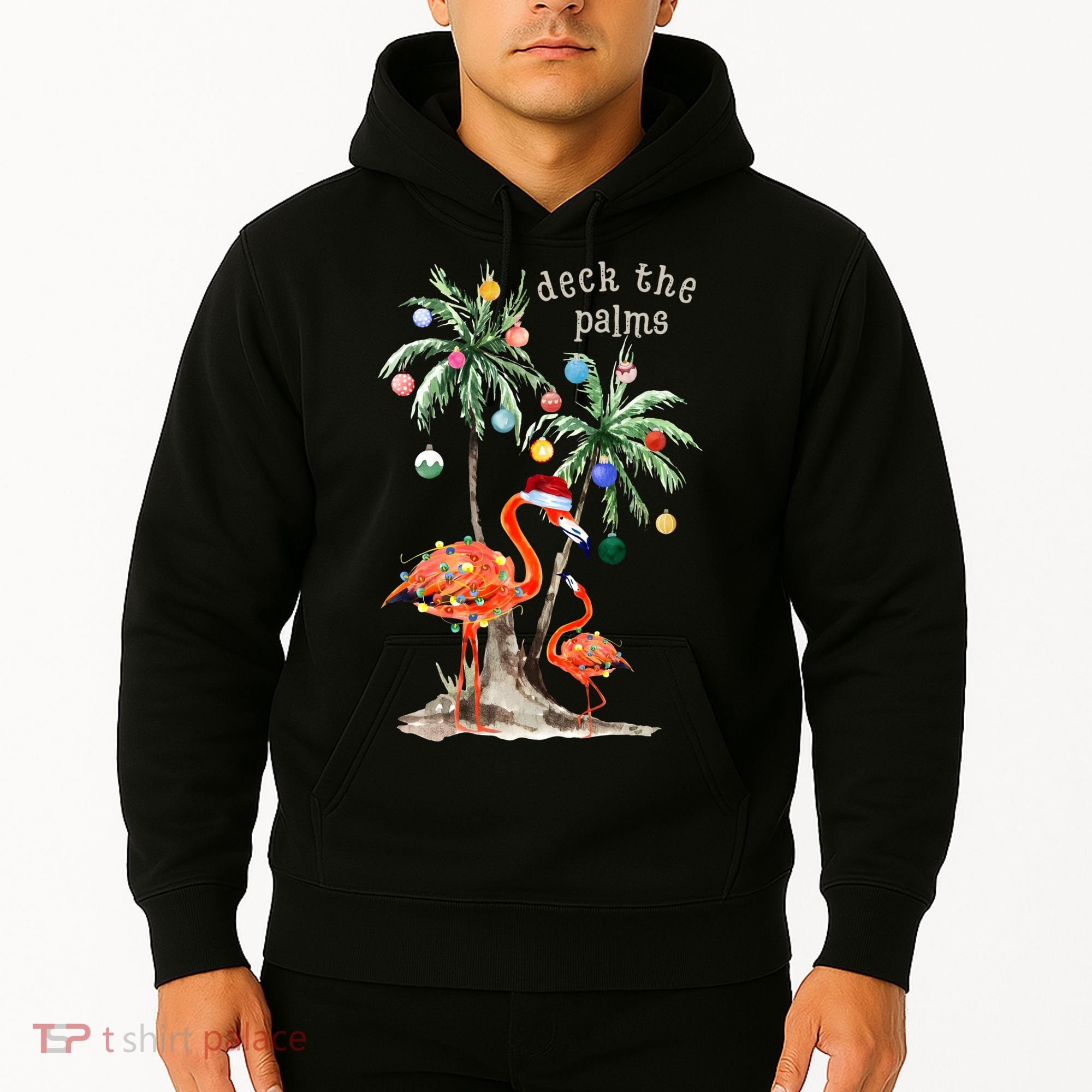 Tropical Christmas Deck The Palms Holiday Flamingo Hoodie