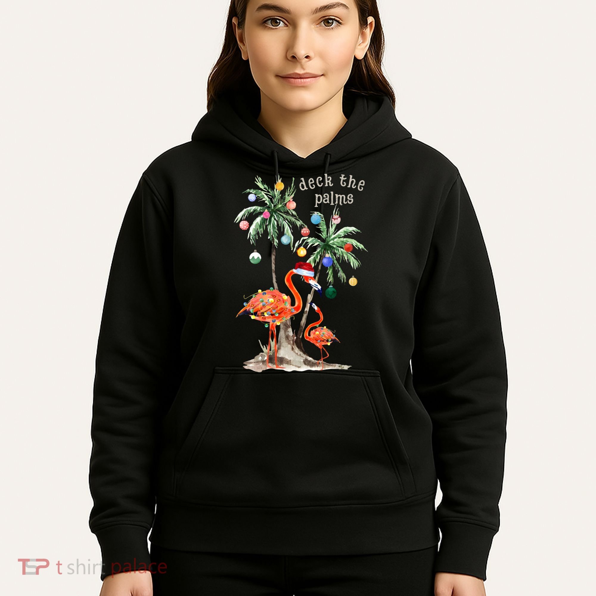 Tropical Christmas Deck The Palms Holiday Flamingo Hoodie