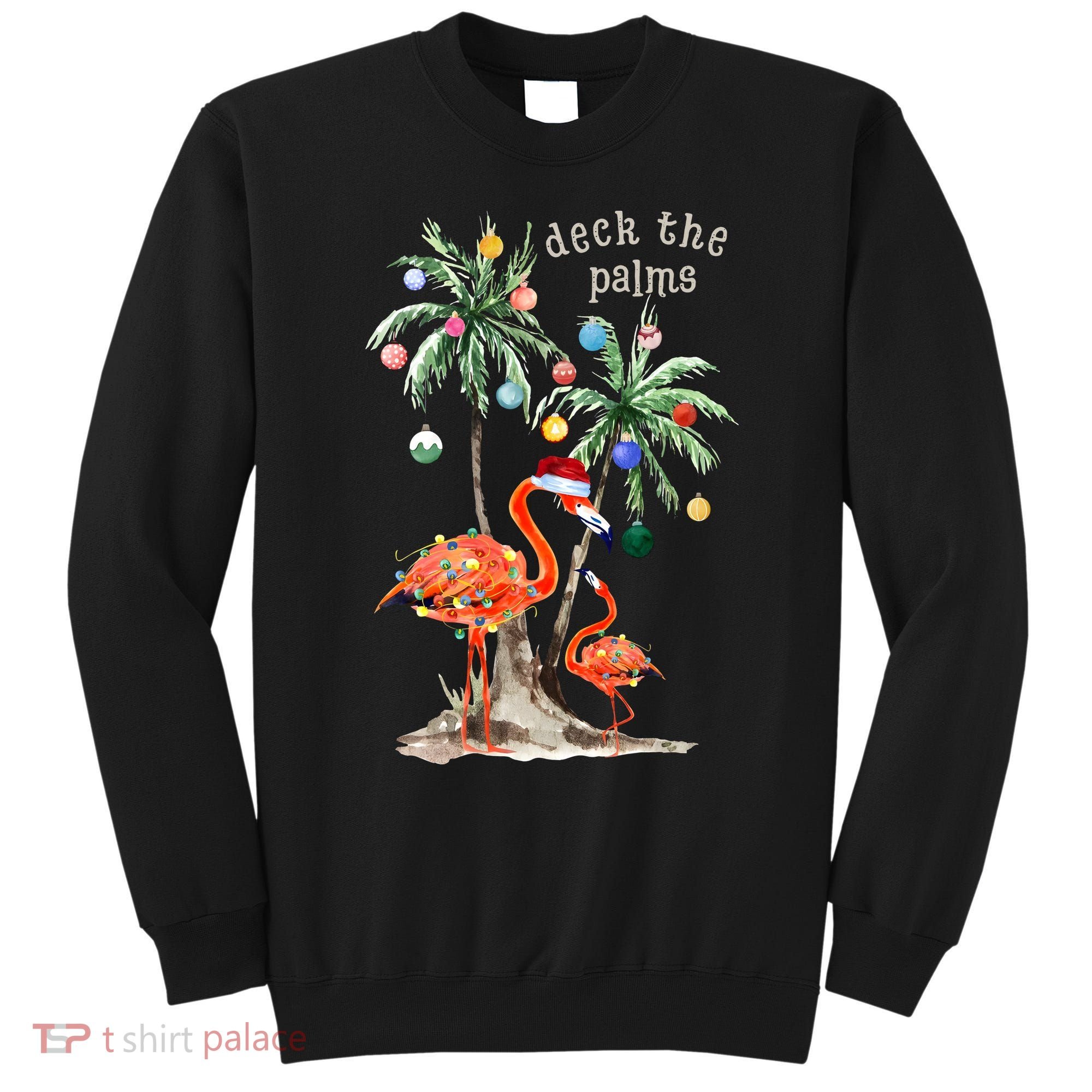 Tropical Christmas Deck The Palms Holiday Flamingo Sweatshirt