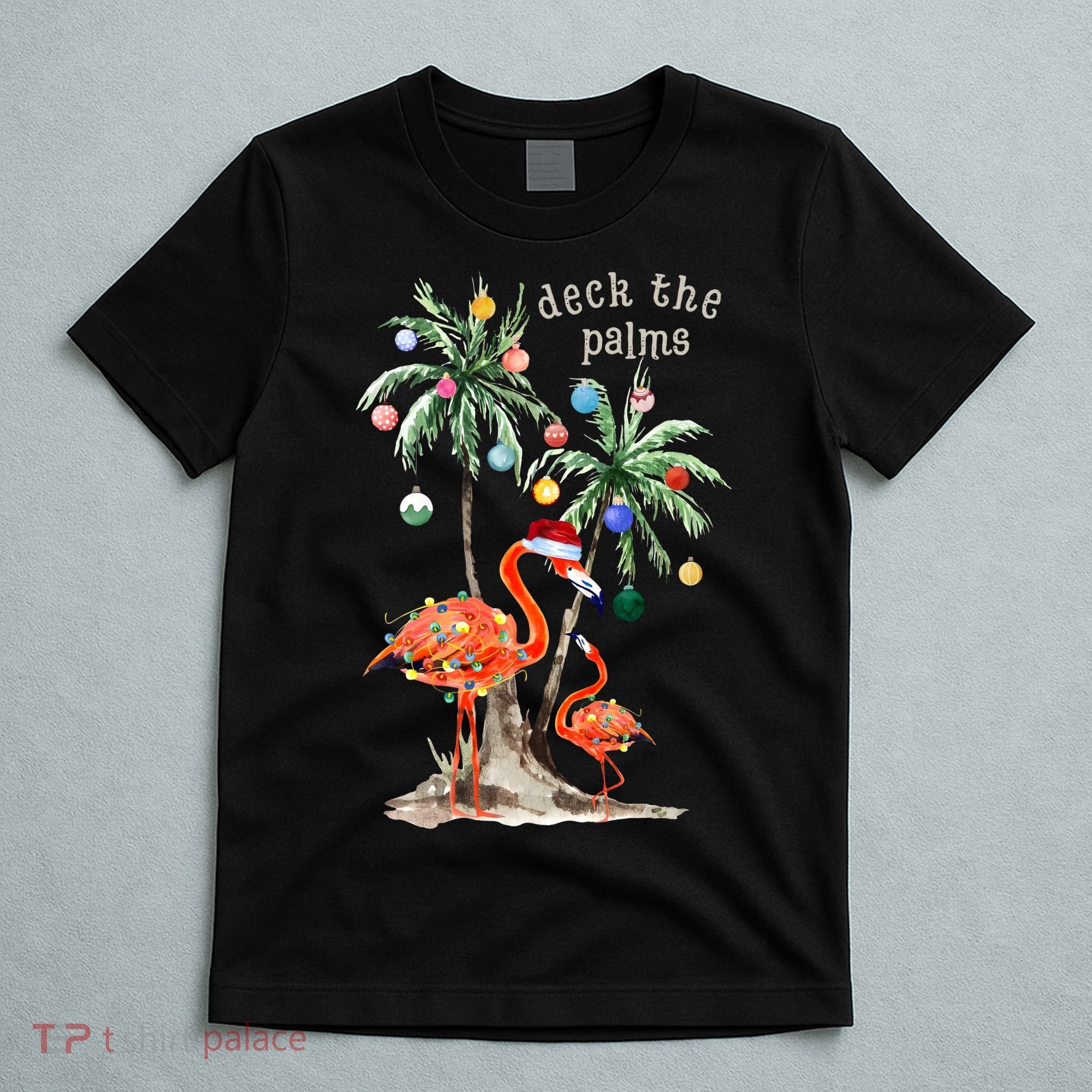 Tropical Christmas Deck The Palms Holiday Flamingo T-Shirt