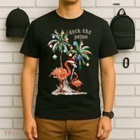 Tropical Christmas Deck The Palms Holiday Flamingo T-Shirt thumb 6