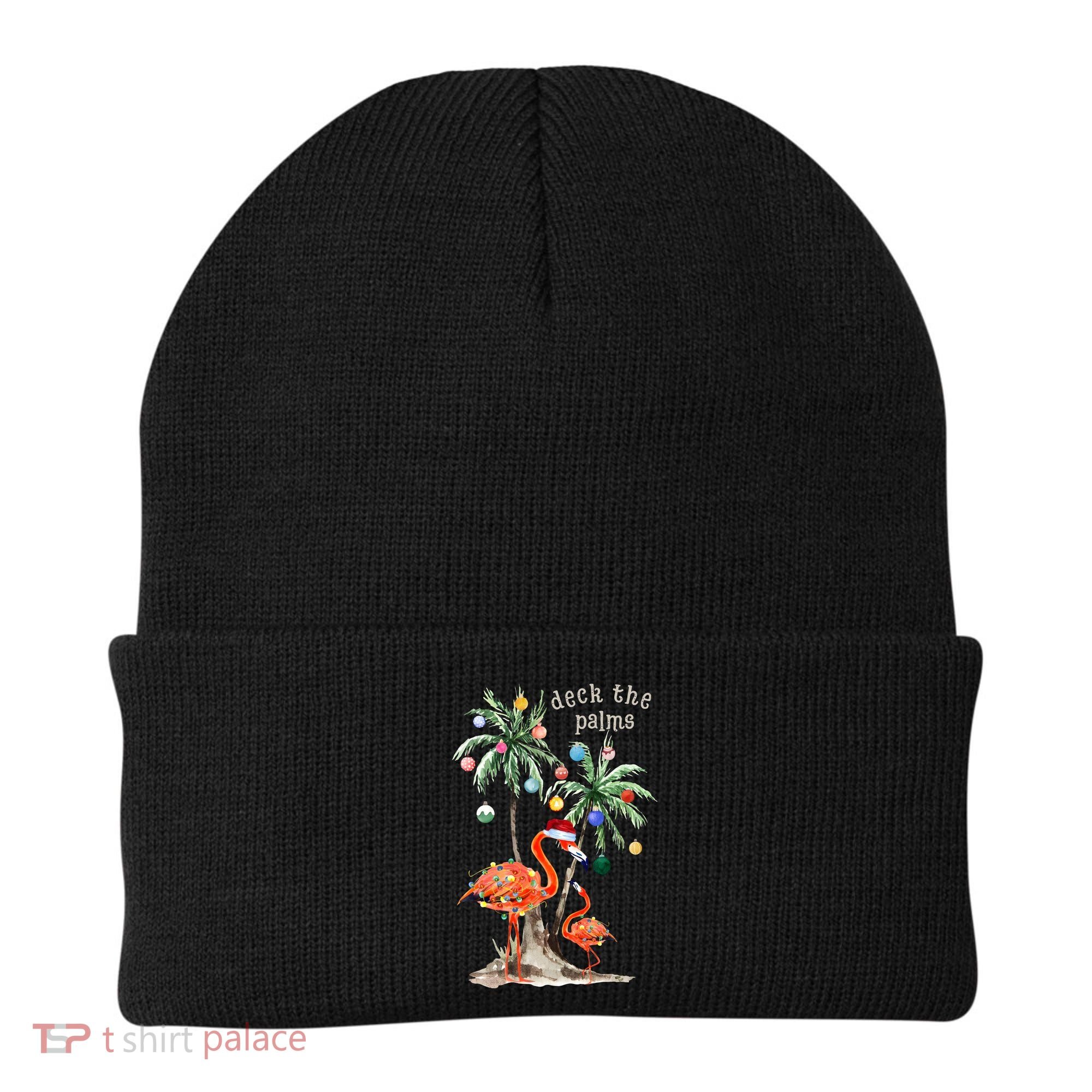 Tropical Christmas Deck The Palms Holiday Flamingo Beanie