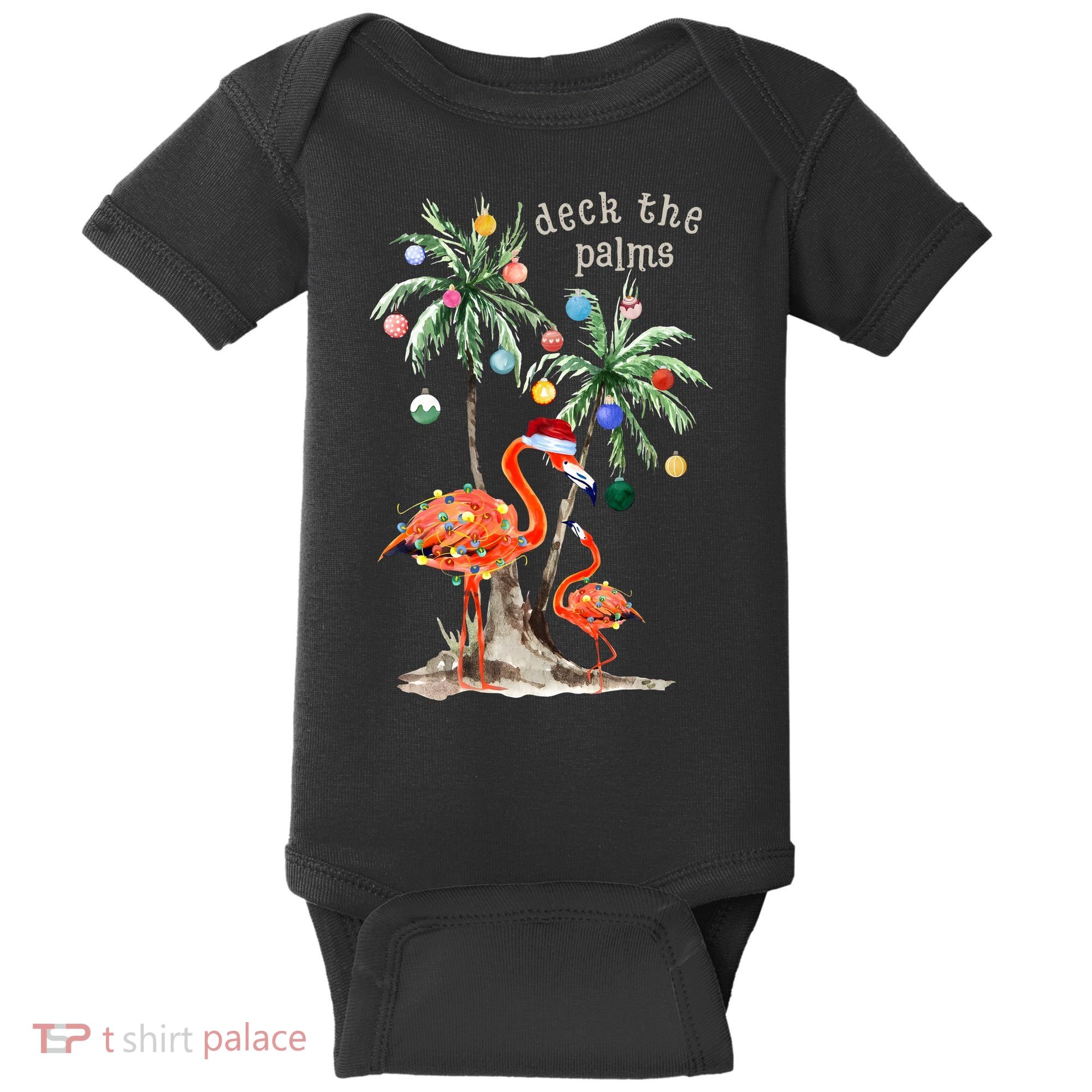 Tropical Christmas Deck The Palms Holiday Flamingo Baby Bodysuit
