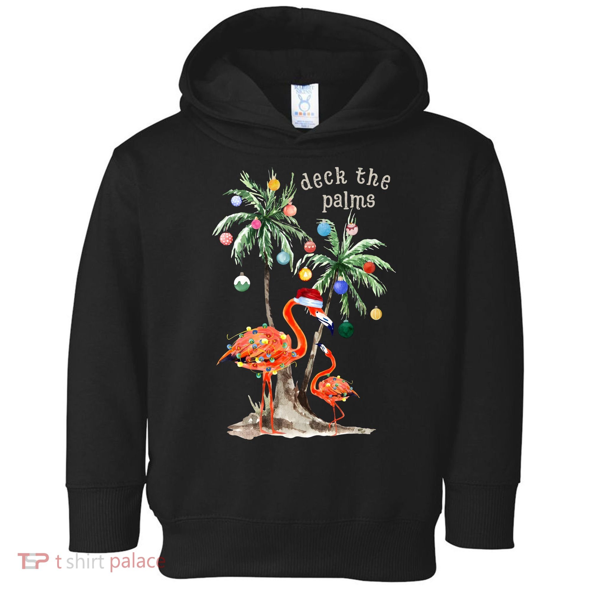 Tropical Christmas Deck The Palms Holiday Flamingo Toddler Hoodie