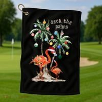 Tropical Christmas Deck The Palms Holiday Flamingo Golf Towel thumb 1