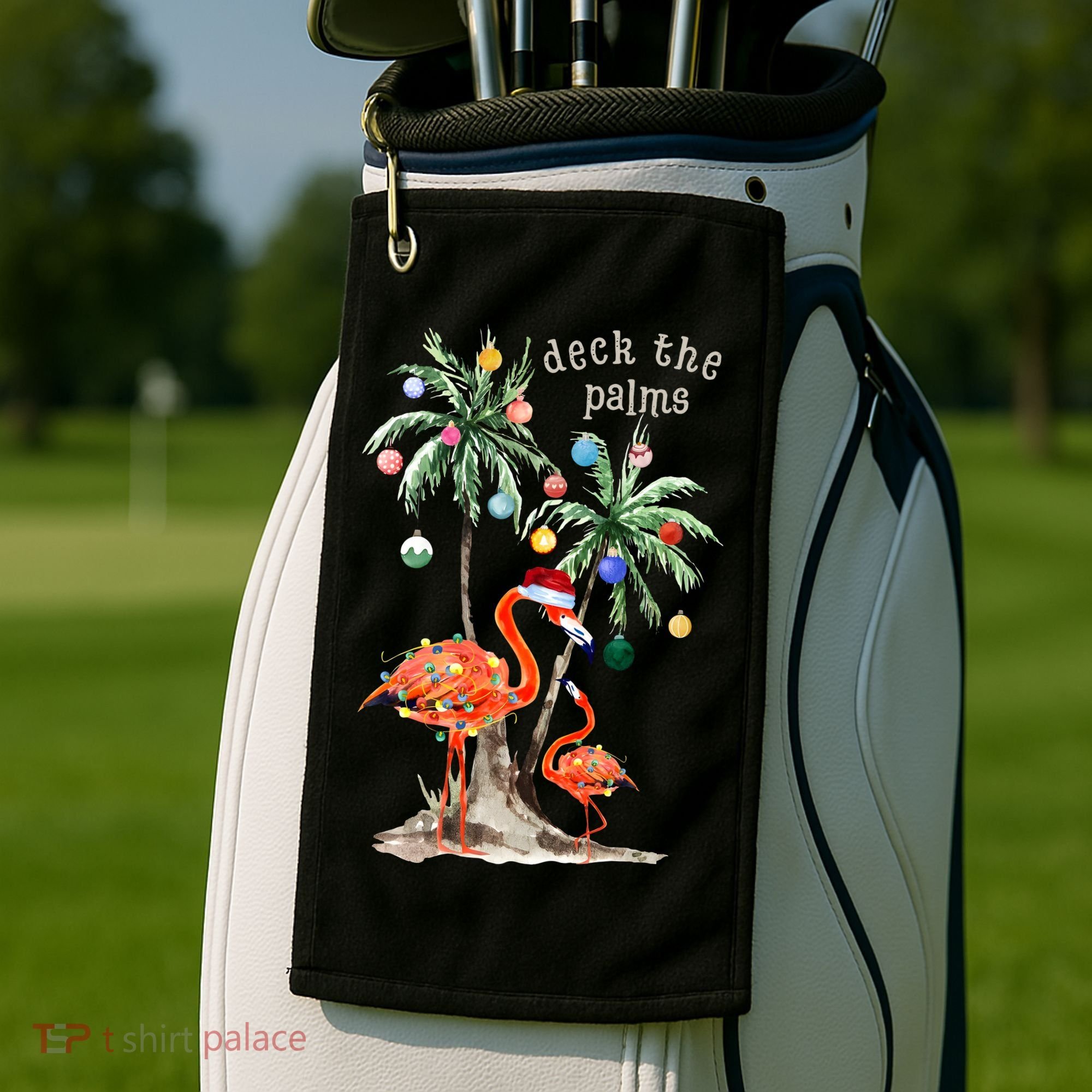 Tropical Christmas Deck The Palms Holiday Flamingo Golf Towel