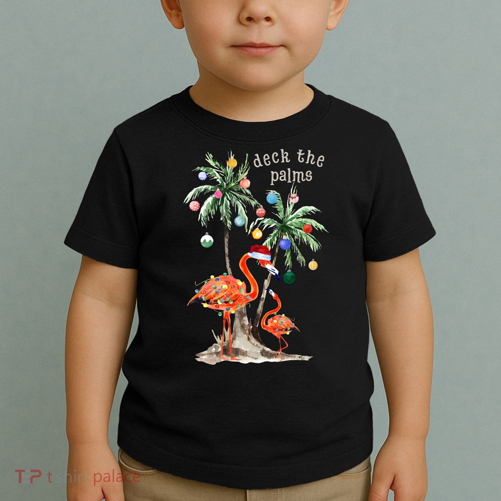 Tropical Christmas Deck The Palms Holiday Flamingo Toddler T-Shirt