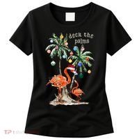 Tropical Christmas Deck The Palms Holiday Flamingo Women's T-Shirt thumb 0