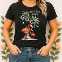 Tropical Christmas Deck The Palms Holiday Flamingo Women's T-Shirt thumb 2